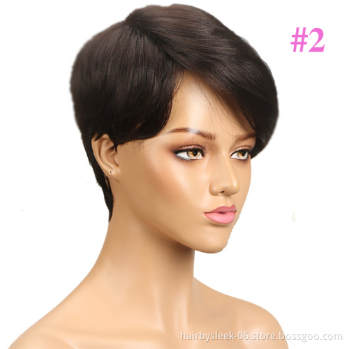 Rebecca Wholesale 10 inches hot pixie cut Short Straight Bob Wigs with bangs Machine Made Remy Human Hair Wigs For Black Women